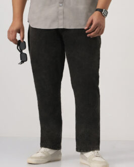 Plus Men's Black Straight Fit Heavy Washed Jeans Stretchable