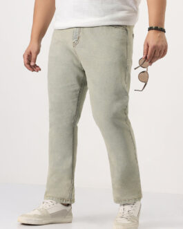 Plus Men's Ice Grey Straight Fit Heavy Washed Jeans Stretchable