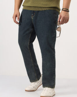 Plus Men's Blue Straight Fit Heavy Washed Jeans Stretchable