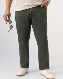 Plus Men's Grey Straight Fit Heavy Washed Jeans Stretchable