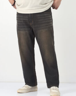 Plus Men's Carbon Blue Straight Fit Heavy Washed Jeans Stretchable
