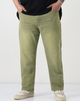 Plus Men's Ice Grey Straight Fit Heavy Washed Jeans Stretchable