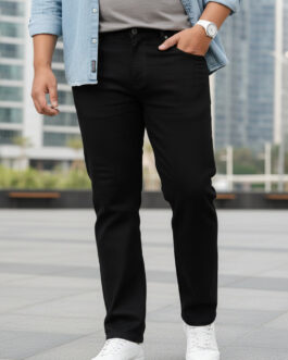 Plus Men's Black Regular Fit Washed Jeans Stretchable