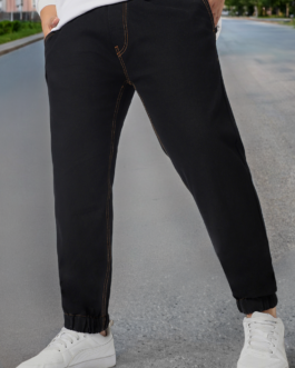 Plus Men's Jet Black Regular Fit Washed Jogger Jeans Stretchable