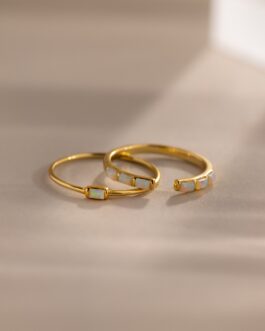 Baguette Opal Ring Set