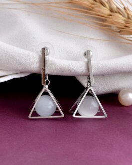 Women Sliver Triangle With Pearl Studs Earring Pearl Stainless Steel Stud Earring