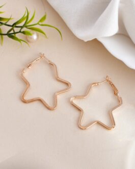 Women Gold Tonned Star Shape Hoop Earring Stainless Steel Hoop Earring