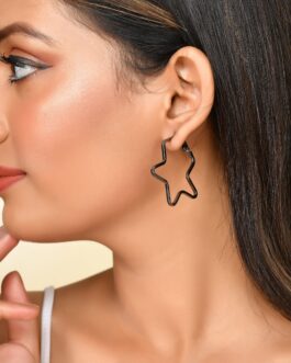 Women Rhodium Tonned Star Shape Hoop Earring Stainless Steel Hoop Earring